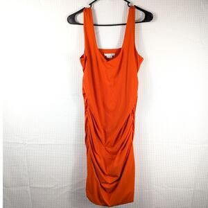 Boden 12 Orange Sleeveless Ruched Bodycon Dress Stretch Cotton Jersey Casual